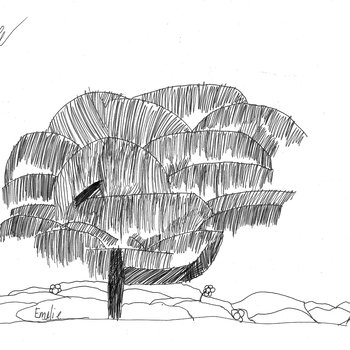 Black line drawing of a tree at Newstead Abbey