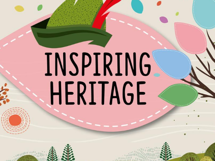 Inspire heritage subbrand with pink Inspire leaf, and Robin Hood's hat next to a tree with different coloured leaves