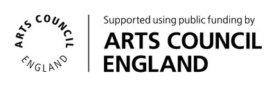 Logo for Arts Council England. The text reads Supported using public funding by Arts Council England.