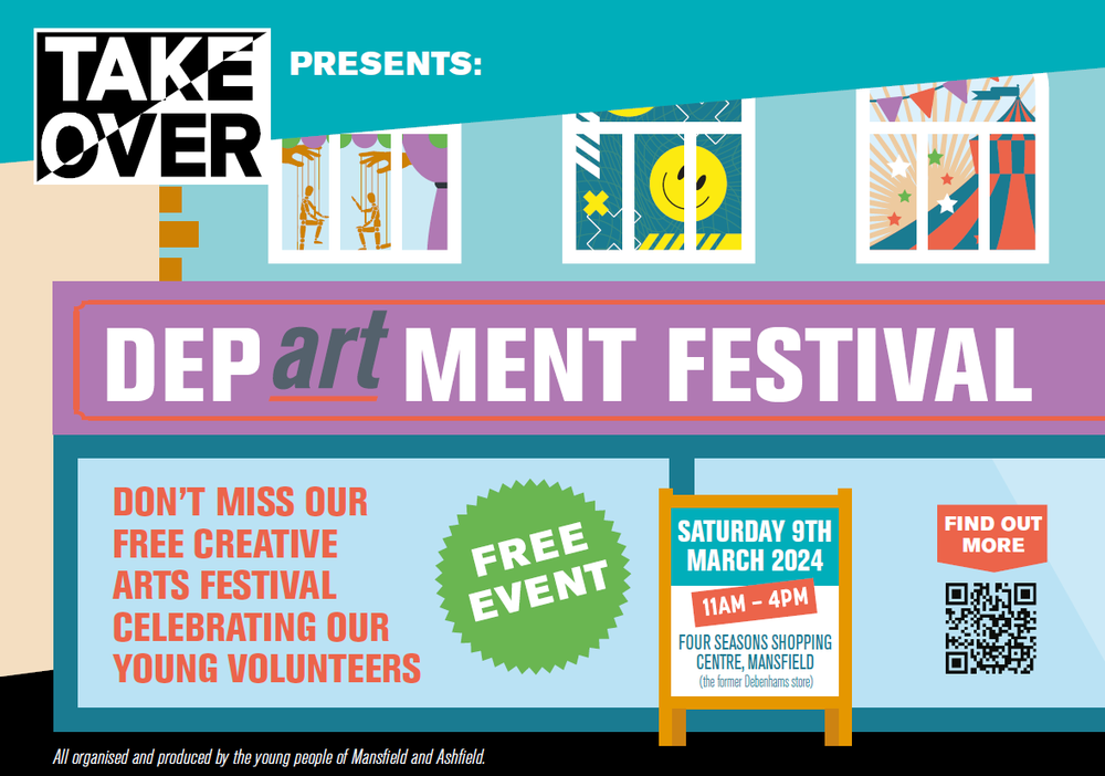 Department Festival front of flyer with illustration of a shop front