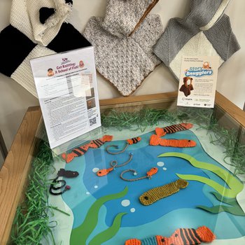 Knitted fish on display