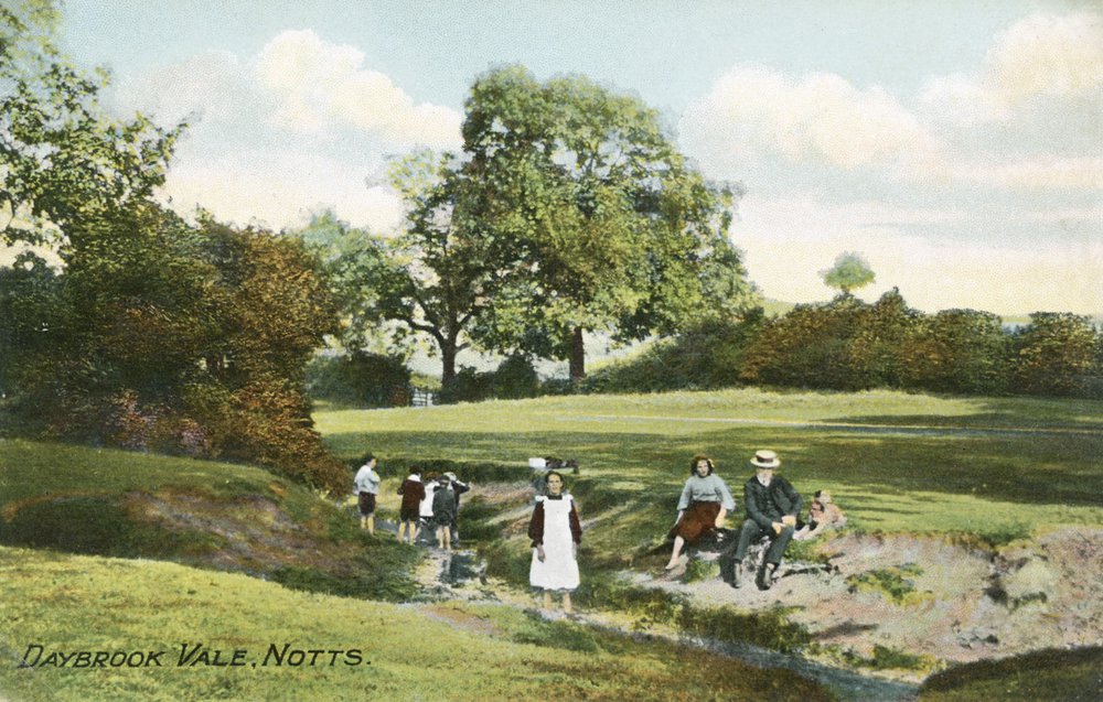 Hand-tinted photograph of children playing in Daybrook Vale c1920