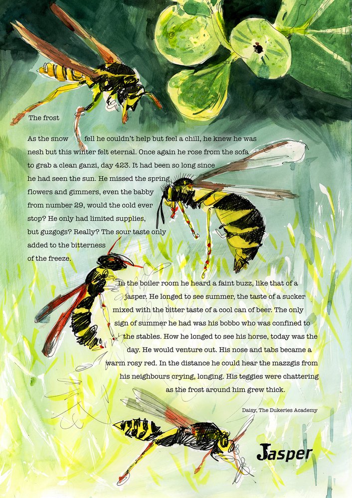Dialect word 'jasper'. Poem and illustration of wasps.