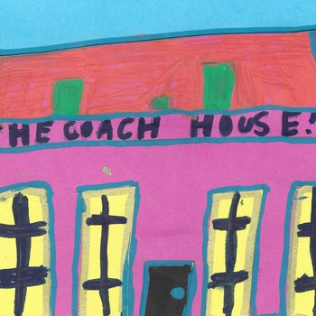 Colourful card collage of the coach house at Rufford Country park