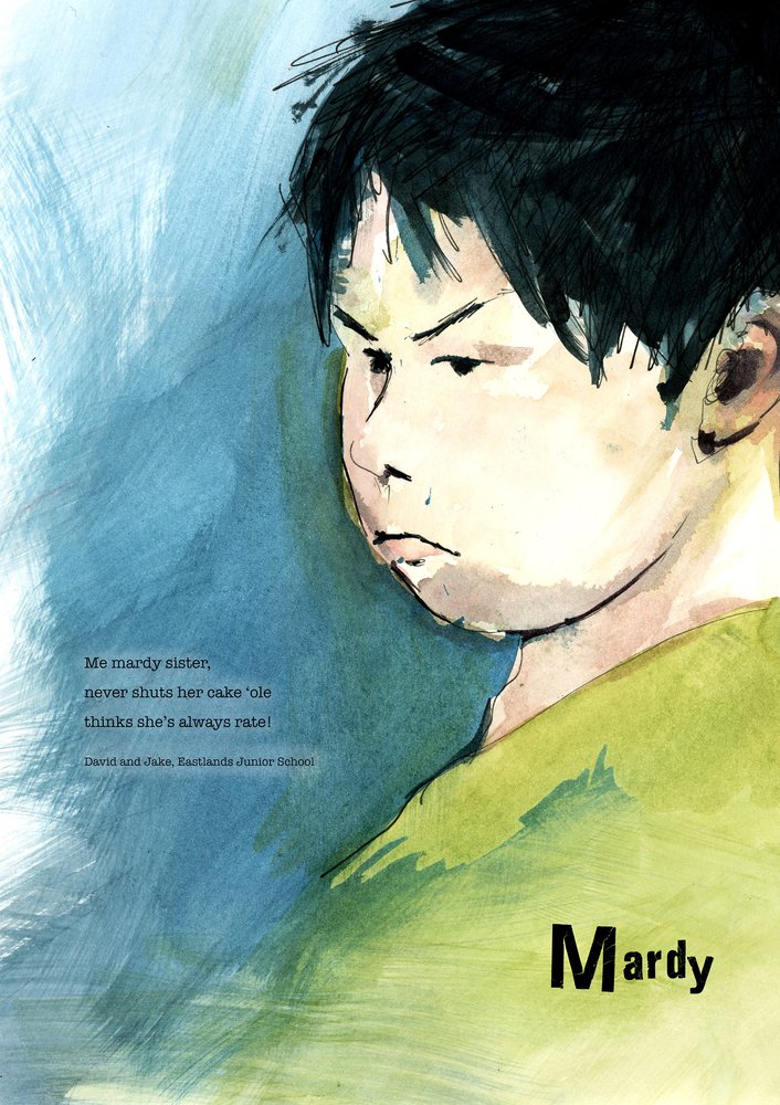 Dialect word 'mardy'. Poem and illustration of pouting child.