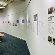 Exhibition panels on a gallery wall