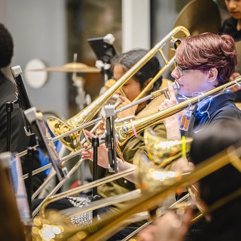 Young musicians playing instruments