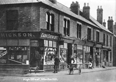 Old black and white image of High Street shops, Stanton Hill, built 1905. I
