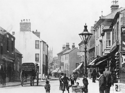 Black and white antique photograph of Hucknall high street