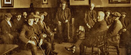 Men in a smoking room at Hucknall Library