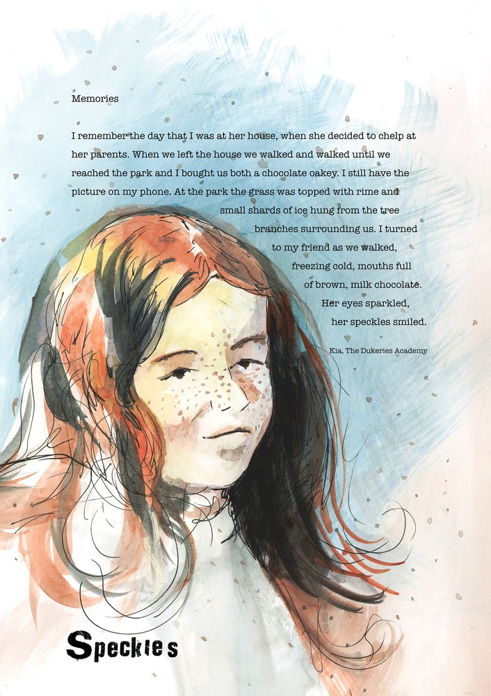 Dialect word 'speckles'. Poem and image of girl with freckles.