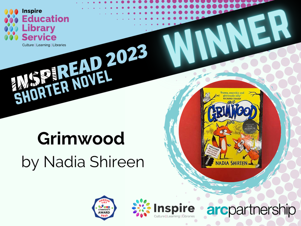 Inspiread 2023 logo in light blue with shorter novel winner book cover