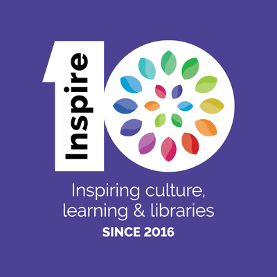 Number 10 with text Inspiring Culture, Learning and Libraries since 2016