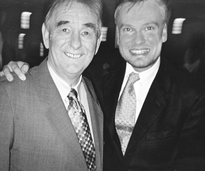 Black and white photo of author Marcus Alton and Brian Clough