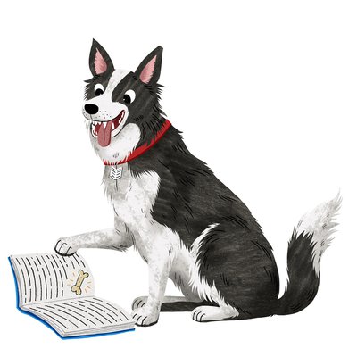 SRC 2026. FOR SRC USE ONLY Bean - dog - with book.Flipped.jpg