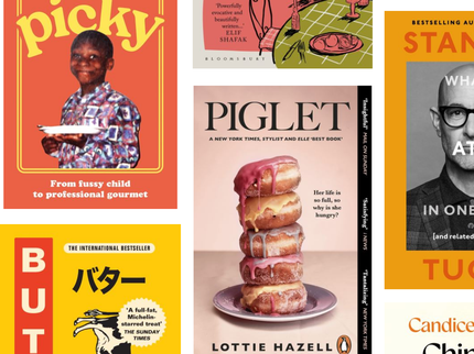Collage of book covers about food