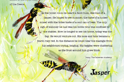 A poem and an illustration of wasps. The word 'Jasper'.
