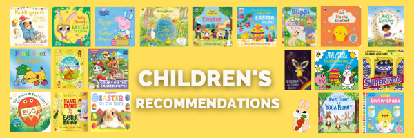 Children's recommendations header on a yellow background with the covers of the books