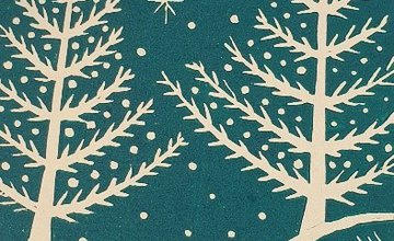 Blue background with white Christmas trees, ground and winter sun