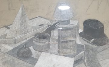 Still life drawing of items