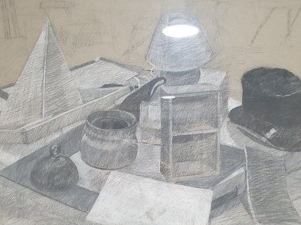 Still life drawing of items