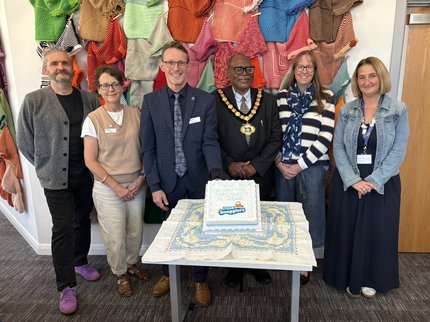 Celebration event with representatives from Inspire, Nottinghamshire County Council, Creative Lives, Trussell and Mansfield Building Society