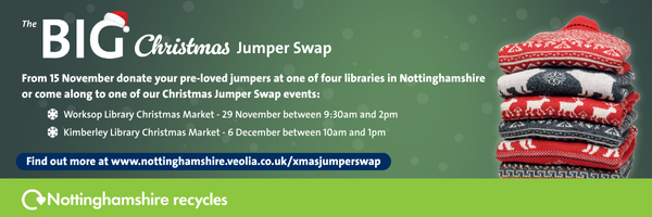 Banner with an image of jumpers and the words Big Christmas Jumper Swap