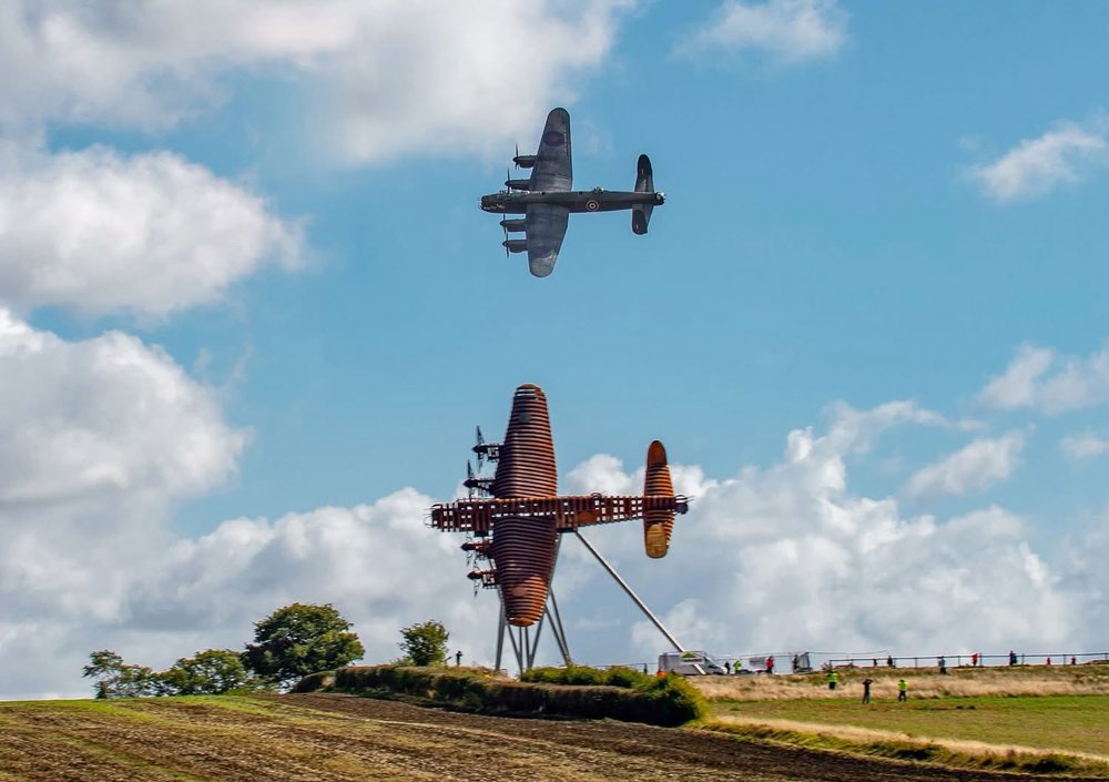 Image of the On Freedom's Wings Scupture of a Lancaster Bomber in flight