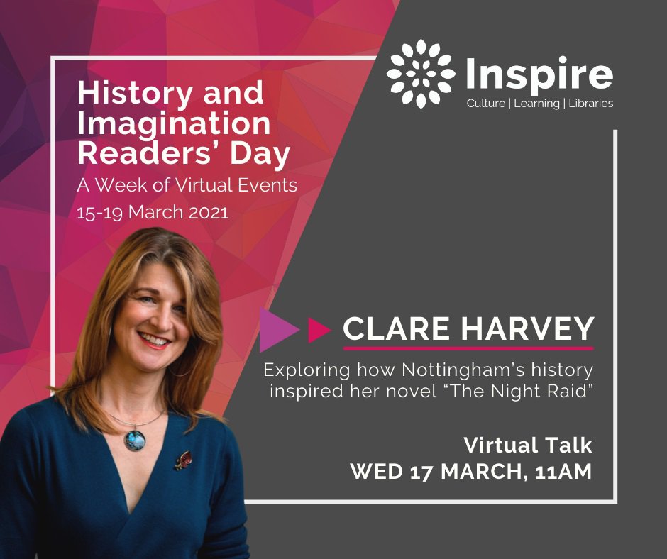 Image of author Clare Harvey with some text about the event