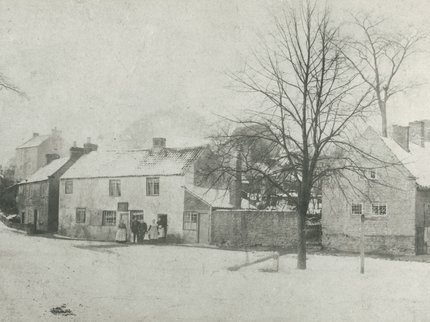Black and white old image of the cottages on the site of the later Skegby Railway Station