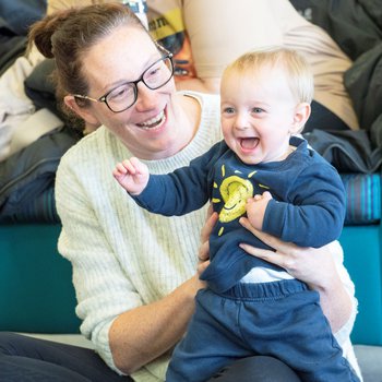 Mother and son laughing