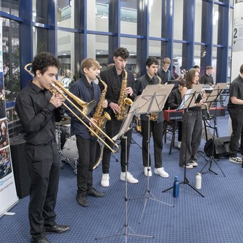 A group of young musician perform in the foyer at Royal Concert Hall