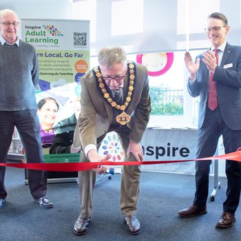 Official reopening of Bilsthorpe Library - cutting the ribbon by Cllr Roger Jackson