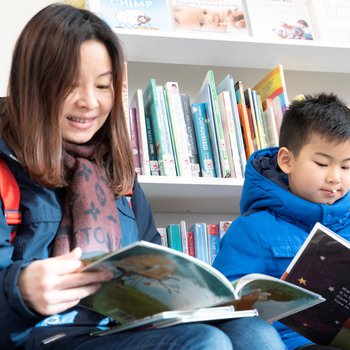 Mother and son reading