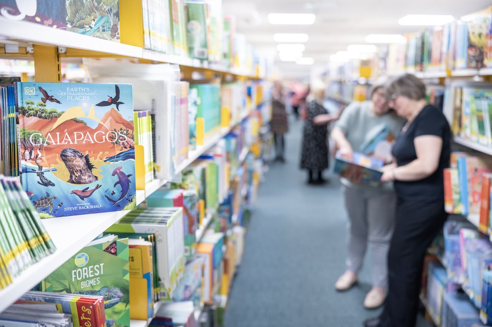 Library shelves full of books