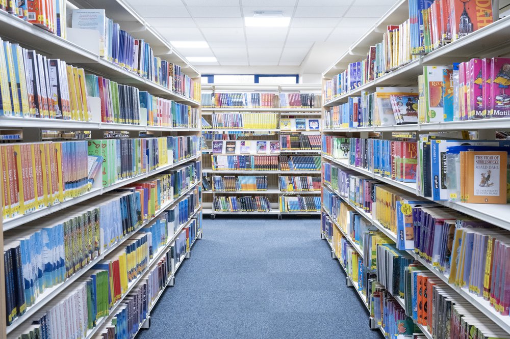 Library shelves full of books