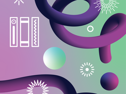 A green background with purple swirls
