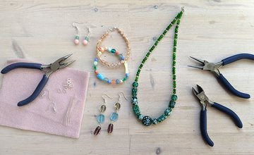 Necklaces and earrings on a table