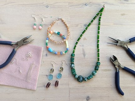 Necklaces and earrings on a table