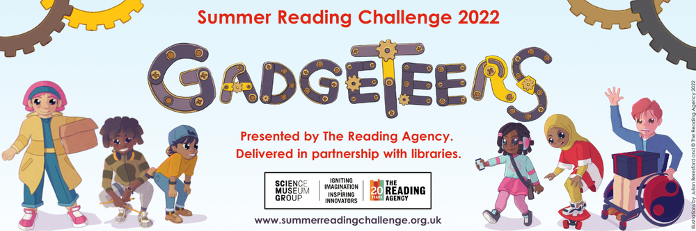 Summer Reading Challenge 2022 banner showing Gadgeteer characters