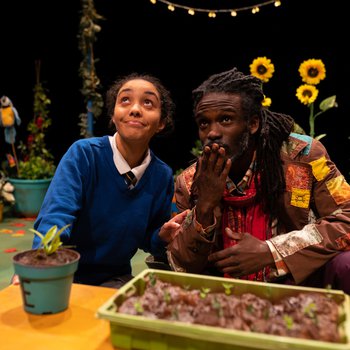 Schoolgirl Abi (Jazmine Wilkinson) and Grandad (Marcus Hercules) share a poignant moment whilst tending to seedlings.