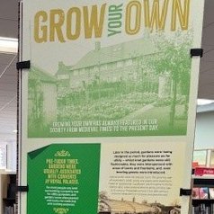 An exhibition panel showing images of gardens from Nottinghamshire Archives collections