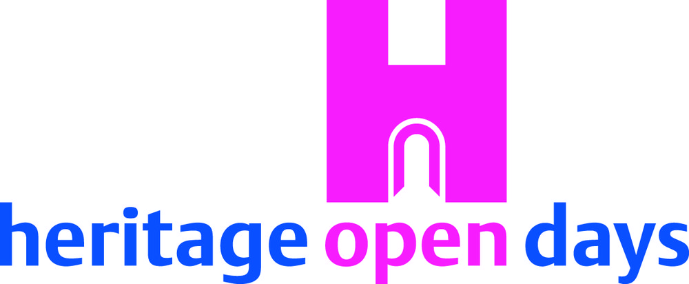 Heritage Open Days logo with those three  words and an image of an arched opening in a capital letter aitch