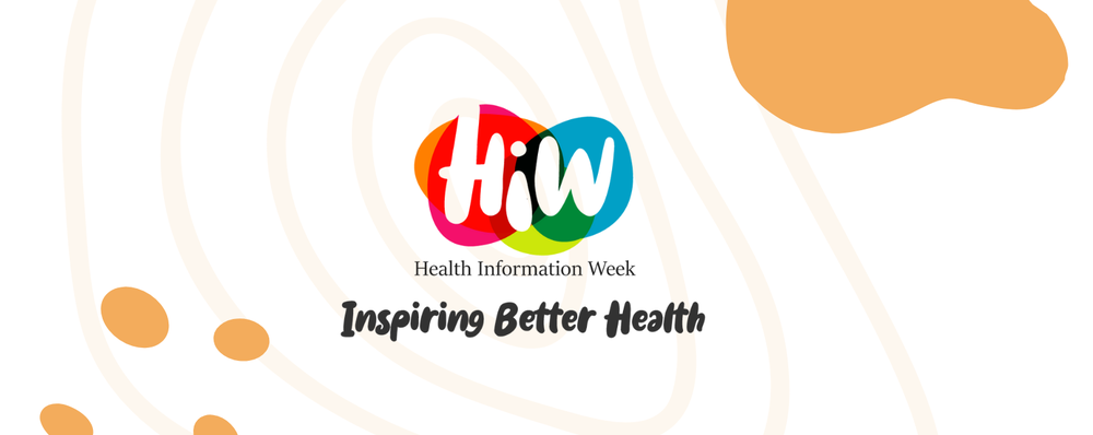 White background with faded orange swirls and Health Information Week logo