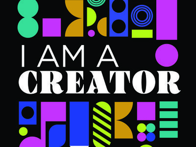 I Am A Creator logo with black background and colourful graphics