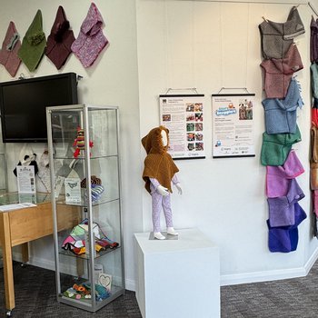 Story Snugglers Exhibition image, woolly Snugglers on display