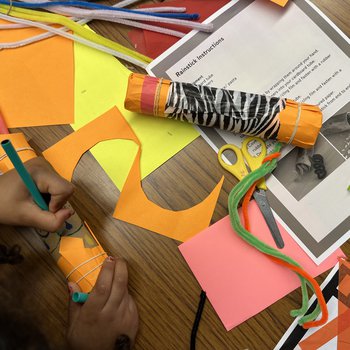 Top down photograph of rain stick making craft