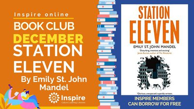 Book club graphic showing Station Eleven book cover