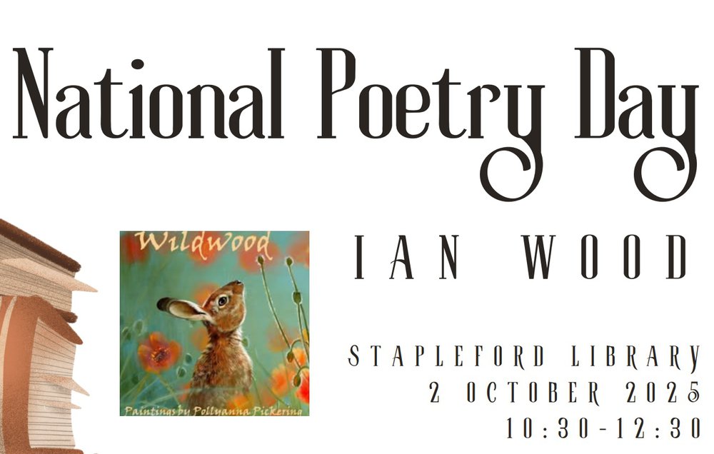 Painted image of a hare in a field of poppies with the event detail text.