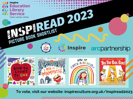 Inspiread logo in light blue with photos of the book covers